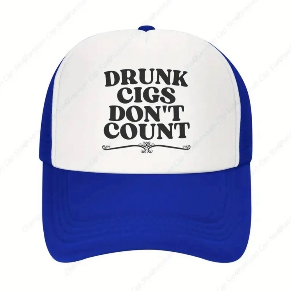 Drunk Cigs Don’t Count Trucker Hat – Blue & White – NWT